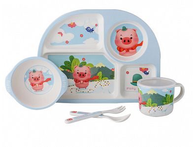 Hot selling bamboo fiber kids tableware sets bowl and cup sets