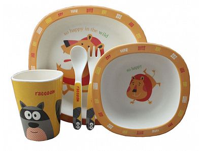 5pc/set baby dishes bowl cup plates sets bamboo fiber cute cartoon feeding toddler tableware children dinnerware set