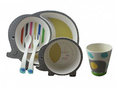 Biodegradable eco friendly animal shape and picture bamboo fibre kids set baby dinner set
