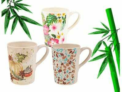 Unbreakable cheap bamboo fiber cup with handle 350ml