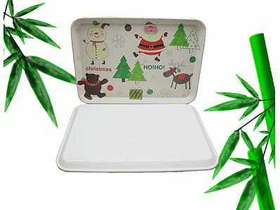 Bamboo fiber tray dishwasher safe biodegradable cheap printed food tray