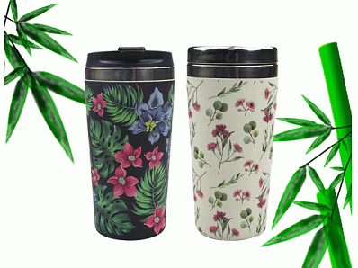 Bamboo fiber  vacuum cup with plastic lid