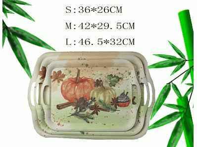 Decal double handle bio bamboo fiber food serving tray