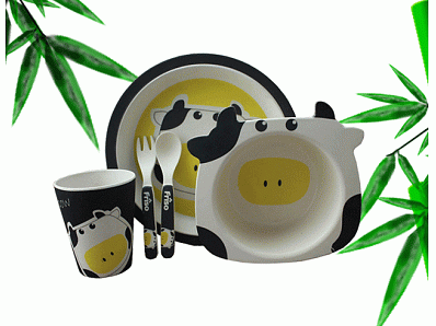 Cow design cute printing bamboo fiber food grade melamine baby kids sets